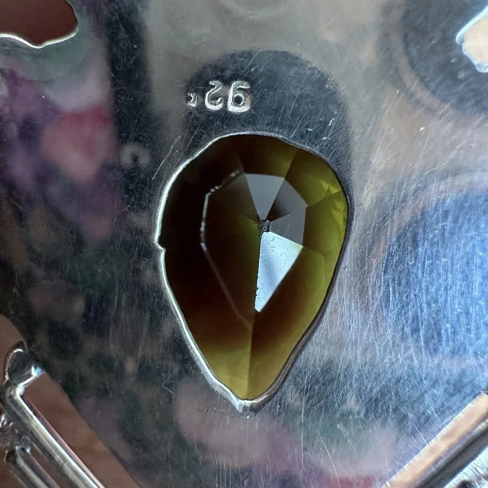 Vintage Brutalist Artisan Pendant 2 Inch Green Lab Peridot Gem 925 Sterling 7.7g